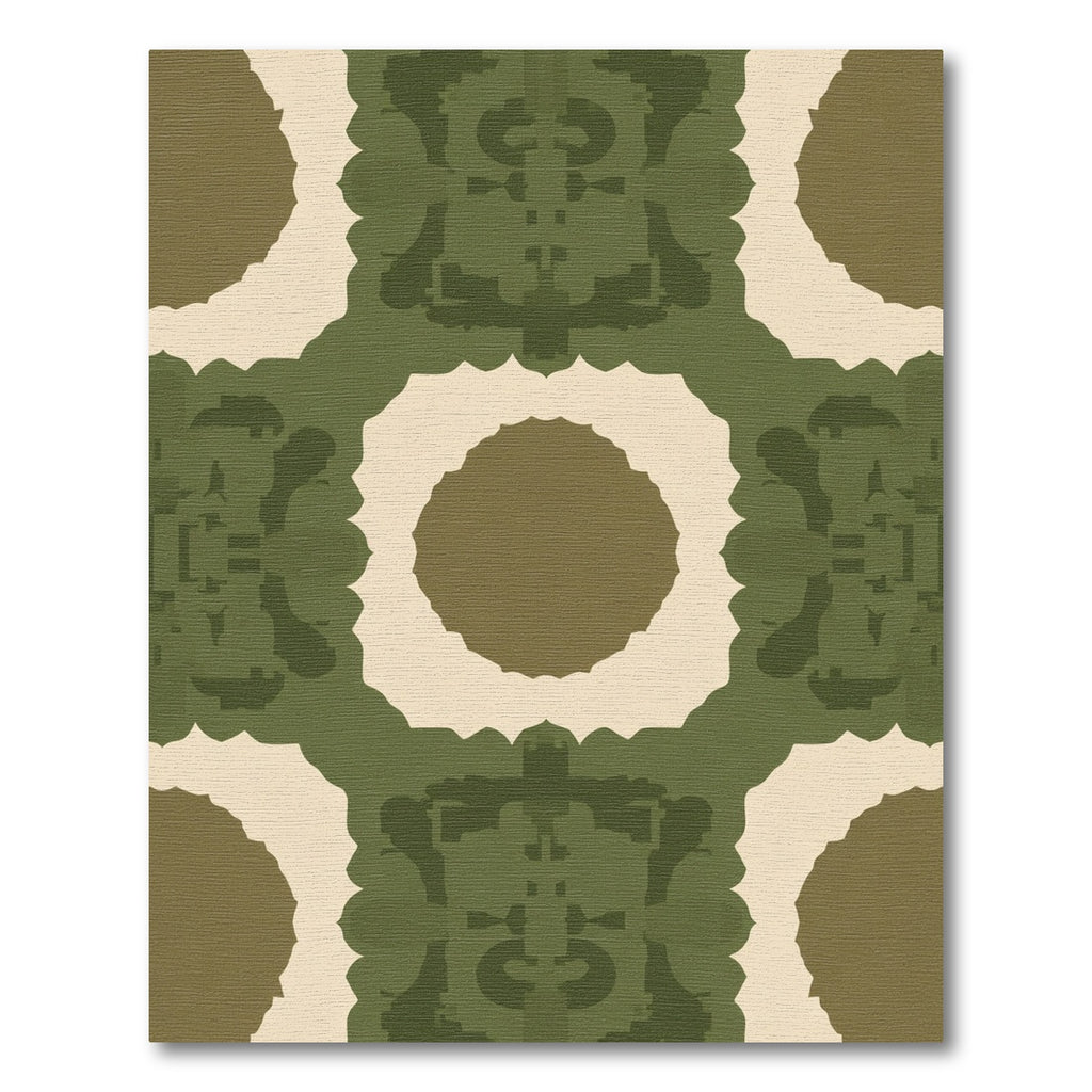 Earthy Green Ochre Symmetrical Medallion Rug