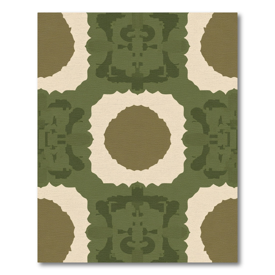 Earthy Green Ochre Symmetrical Medallion Rug
