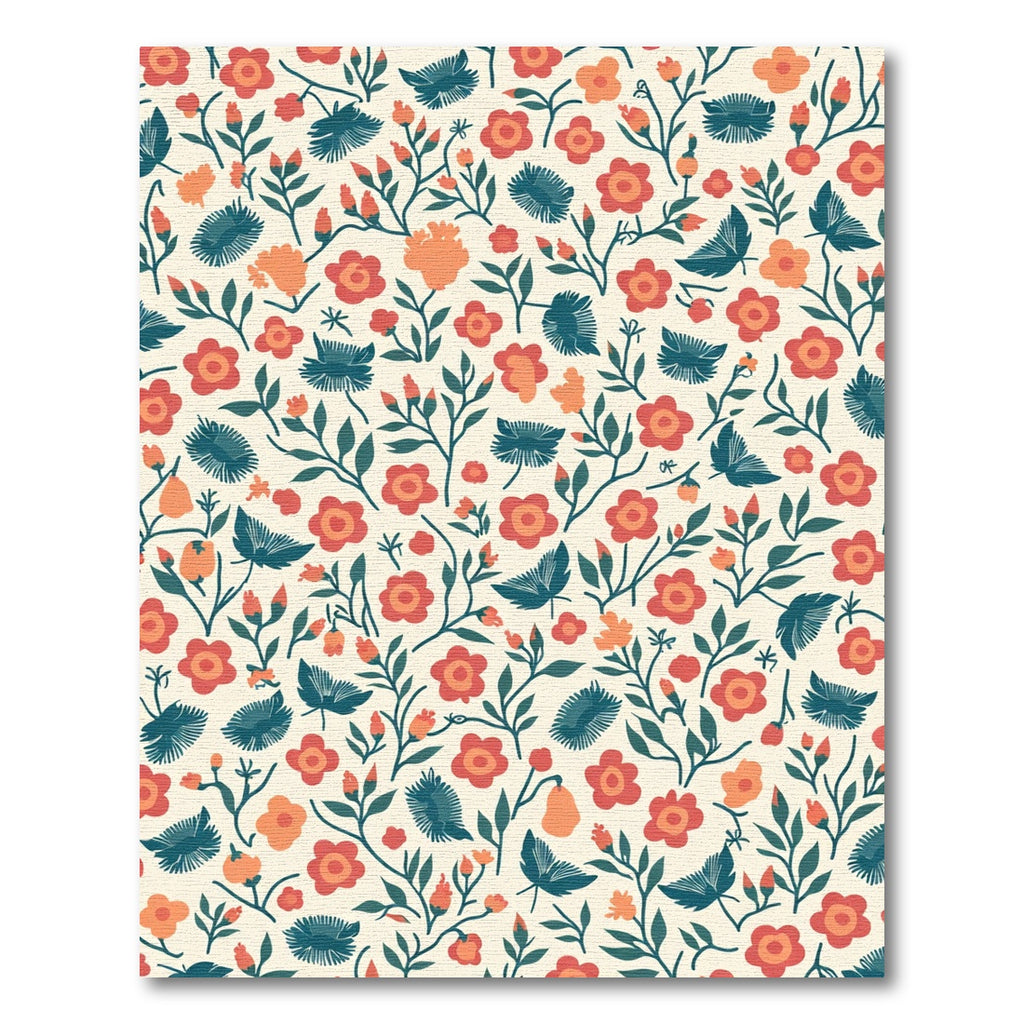 Coral and teal floral meadow washable rug