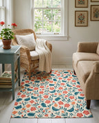Retro Coral And Teal Floral Meadow Rug