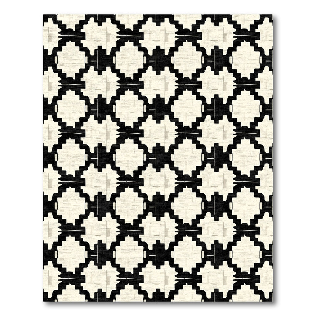 Cream Black Geometric Stair Motif Rug