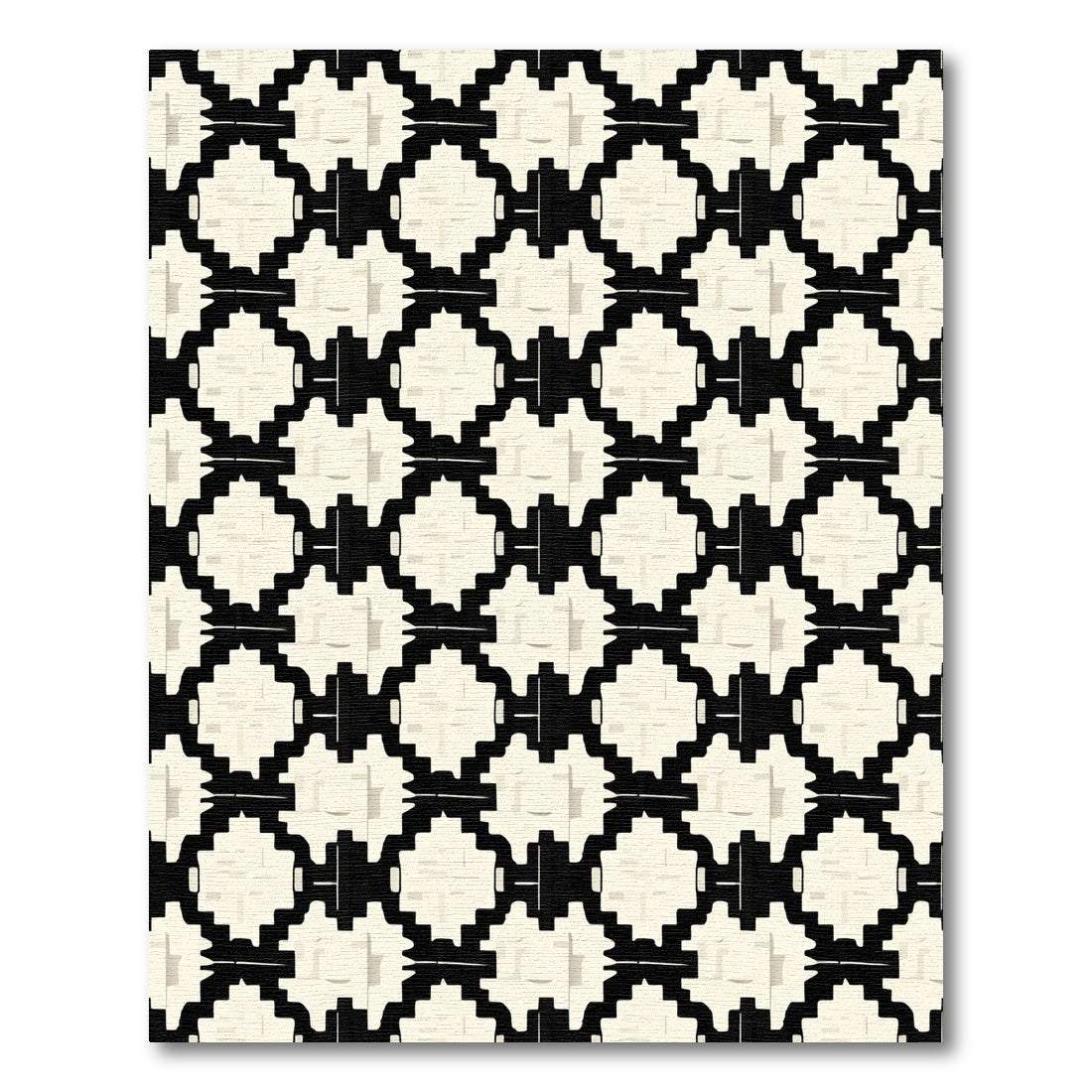 Cream Black Geometric Stair Motif Rug