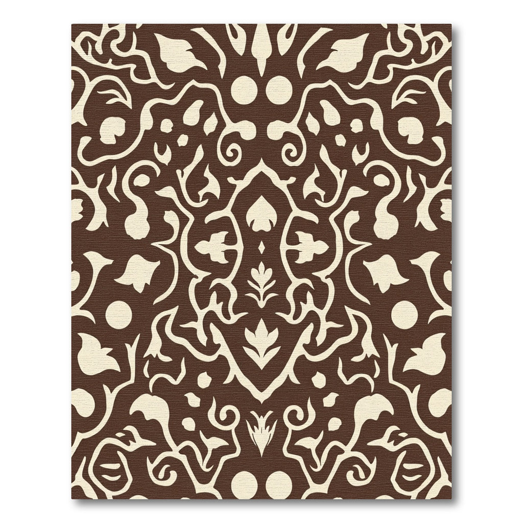 Classic Brown Cream Damask Scroll Rug