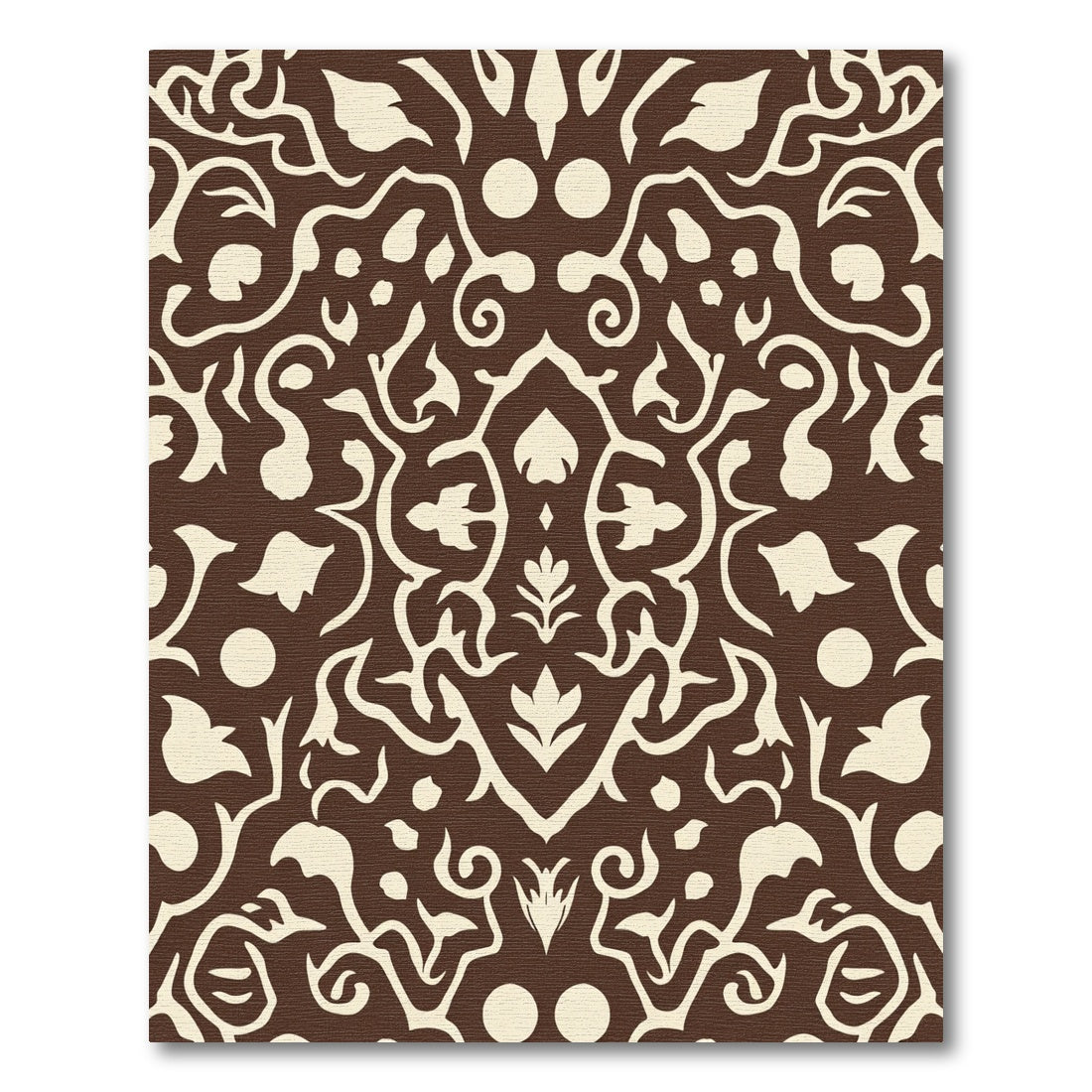 Classic Brown Cream Damask Scroll Rug