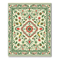 Ivory Cream Red Green Floral Scroll Rug
