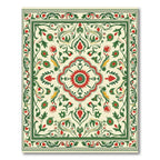 Ivory Cream Red Green Floral Scroll Rug