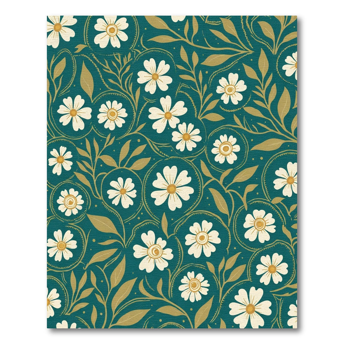 Teal White Daisy Vine Artwork Rug
