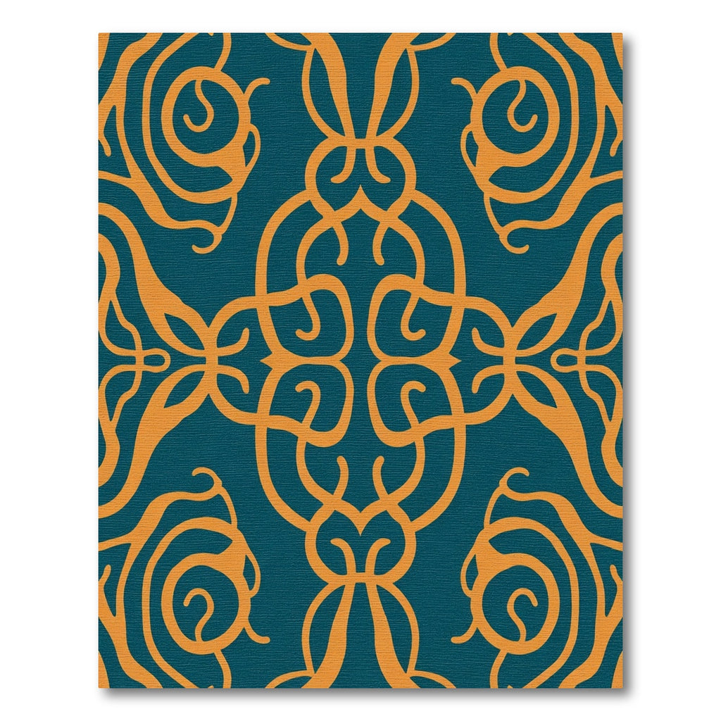 Ornate Teal Orange Interlocking Swirls Rug