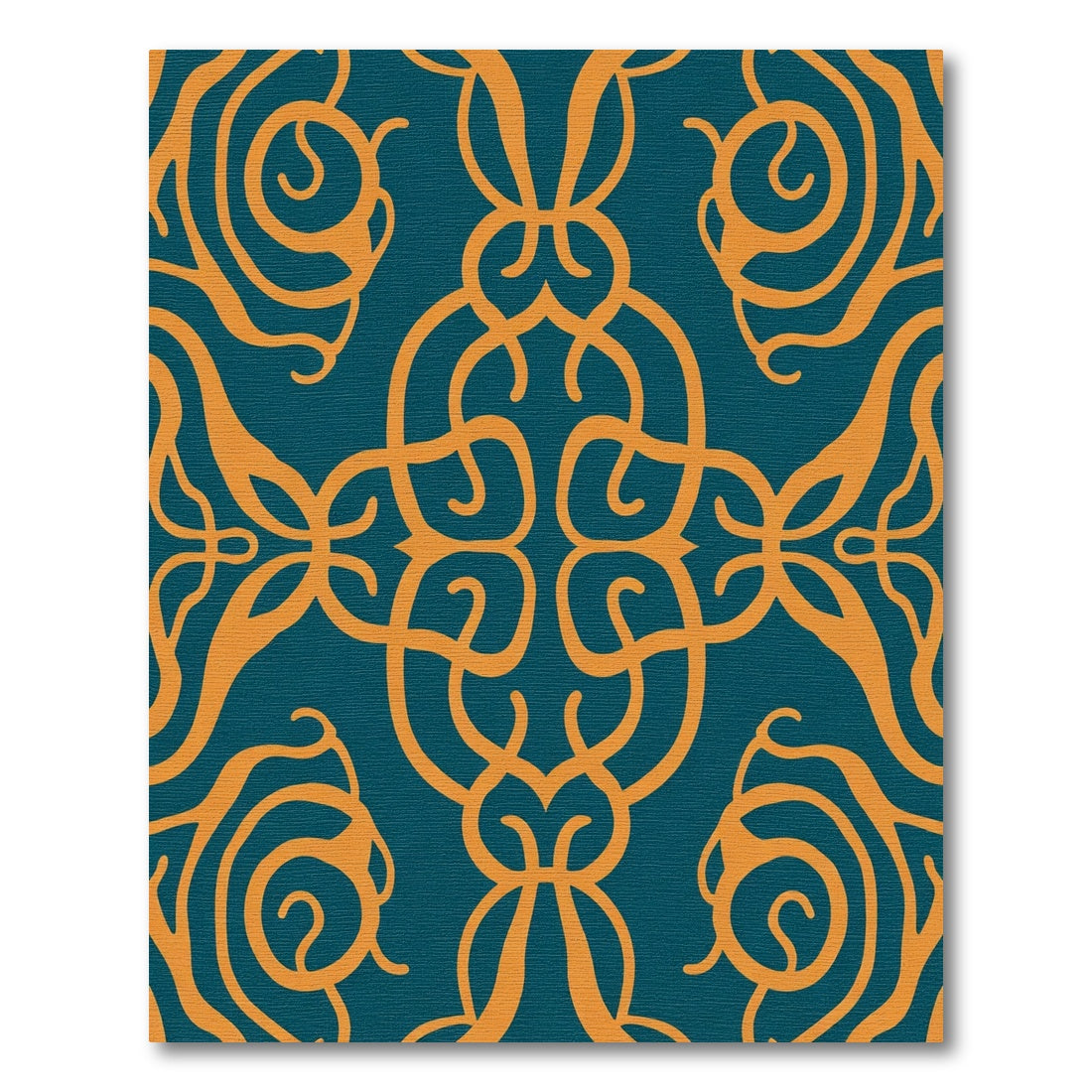 Ornate Teal Orange Interlocking Swirls Rug