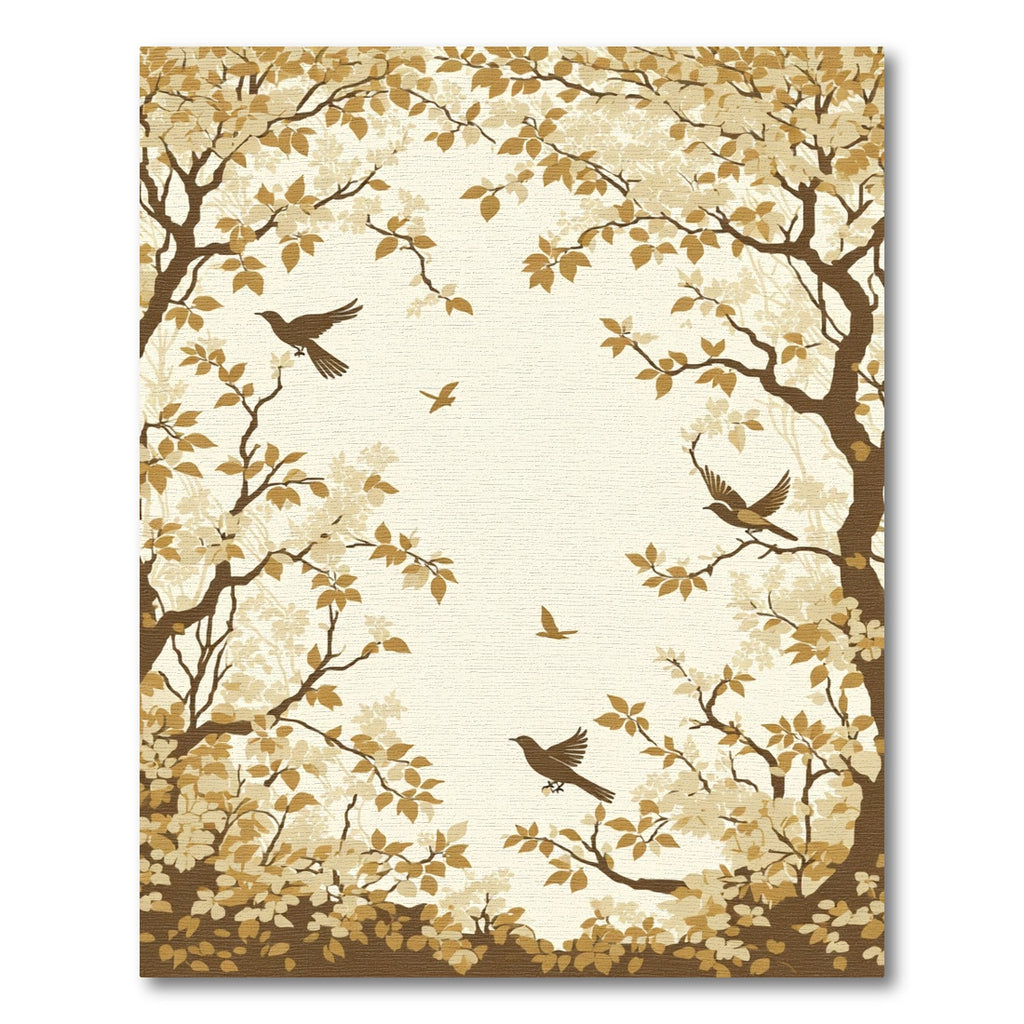 Golden Brown Autumn Birds Branch Scene Rug