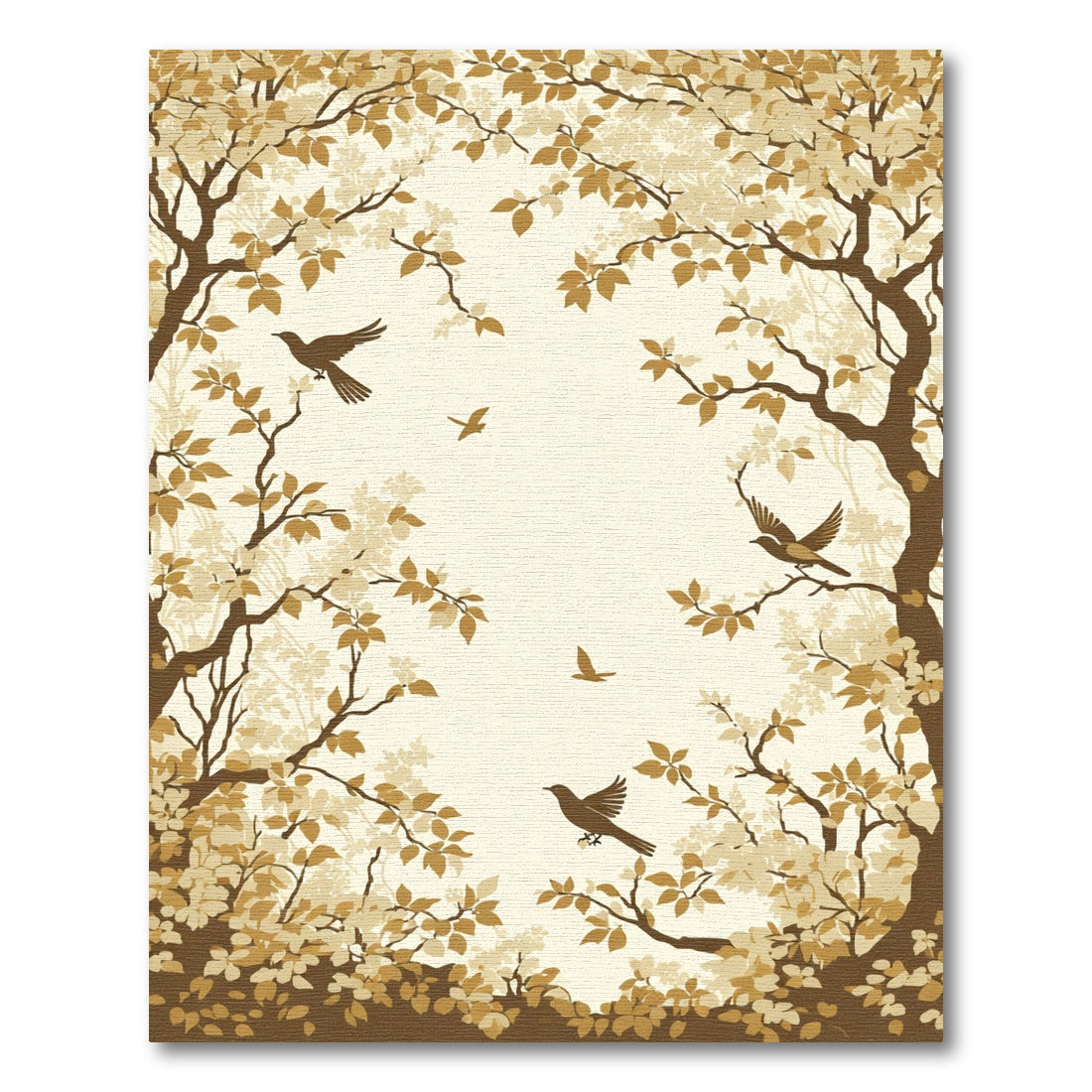 Golden Brown Autumn Birds Branch Scene Rug