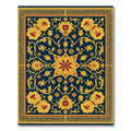 Deep Blue Golden Floral Blossom Medallion Rug