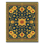 Deep Blue Golden Floral Blossom Medallion Rug