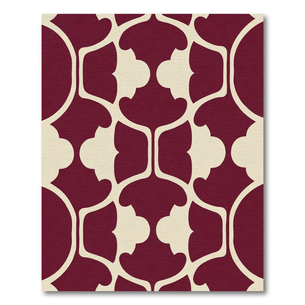 Deep Burgundy Cream Lattice Arabesque Rug