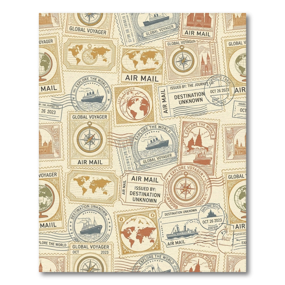 Vintage Travel Stamps World Explorer Rug