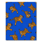 Vibrant Orange Tiger Scatter Blue Background Rug