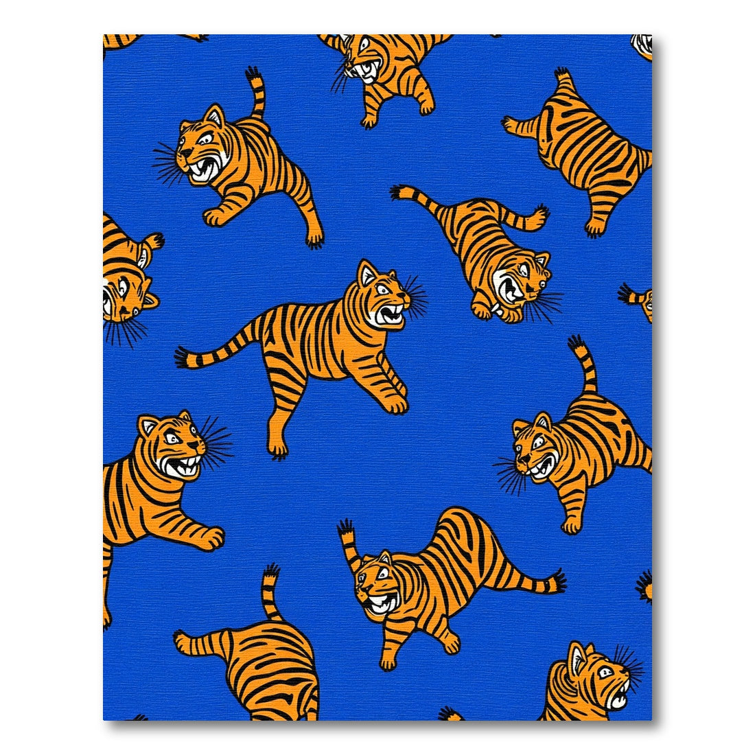 Vibrant Orange Tiger Scatter Blue Background Rug