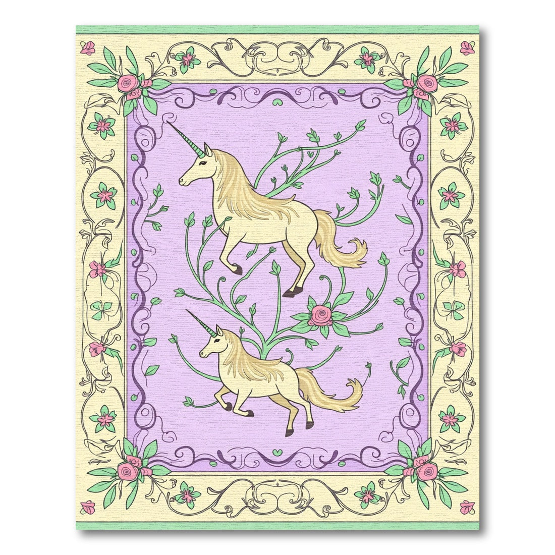 Whimsical Light Yellow Unicorn Garden Rug