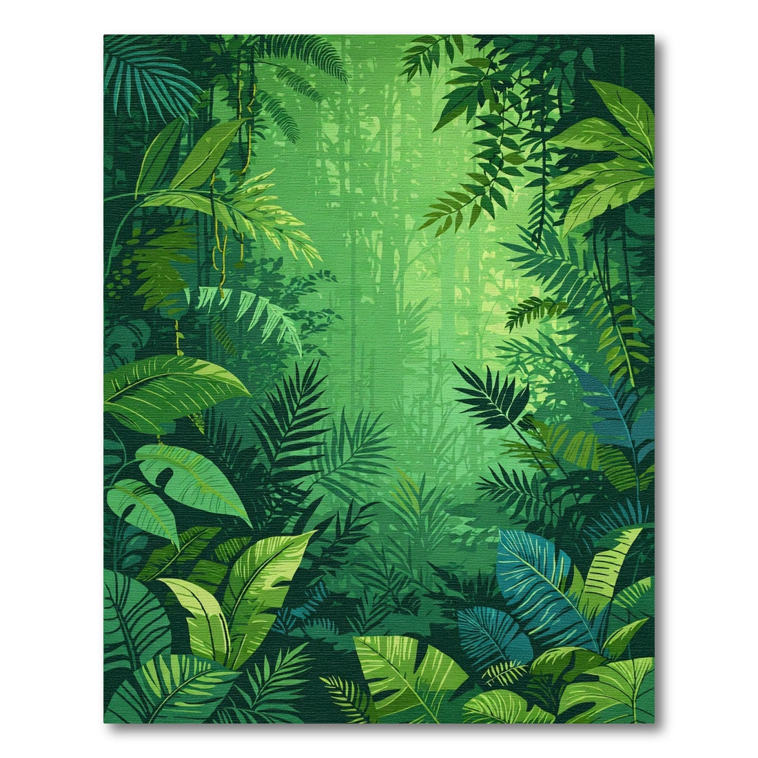 Lush Green Tropical Jungle Foliage Rug