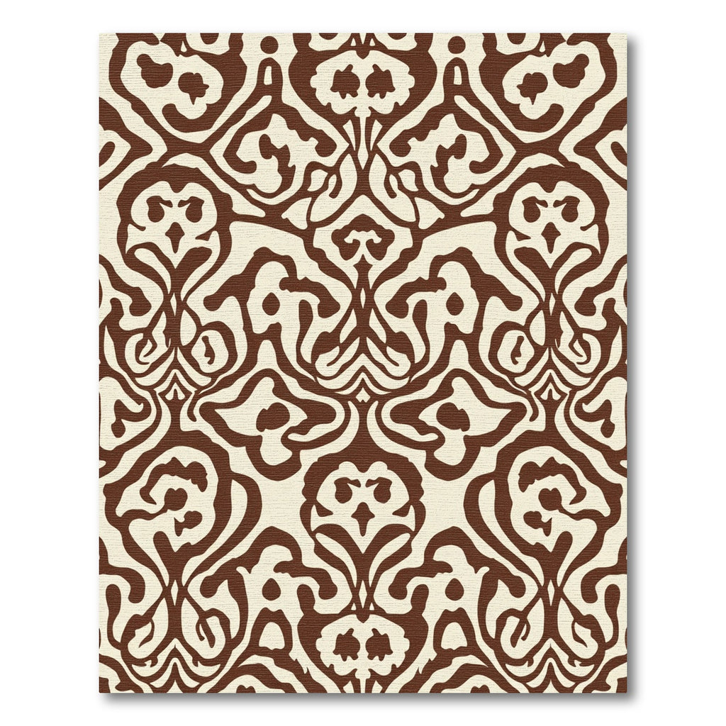 Cream Brown Damask Baroque Flourish Rug