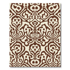 Cream Brown Damask Baroque Flourish Rug