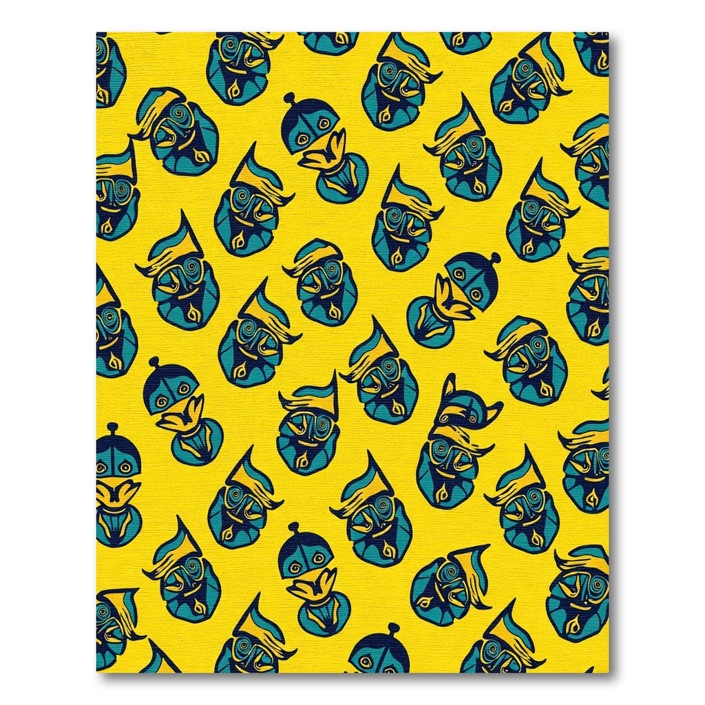 Yellow Teal Whimsical Faces Rug