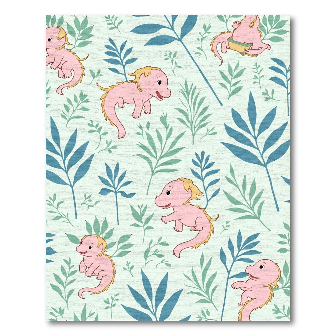 Playful Pink Dragons with Green Foliage Rug