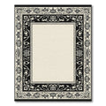 Ornate Black Cream Floral Scroll Border Rug