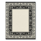 Ornate Black Cream Floral Scroll Border Rug