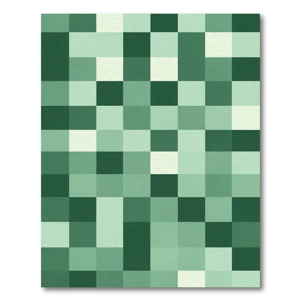Verdant Forest Green Pixel Squares Rug