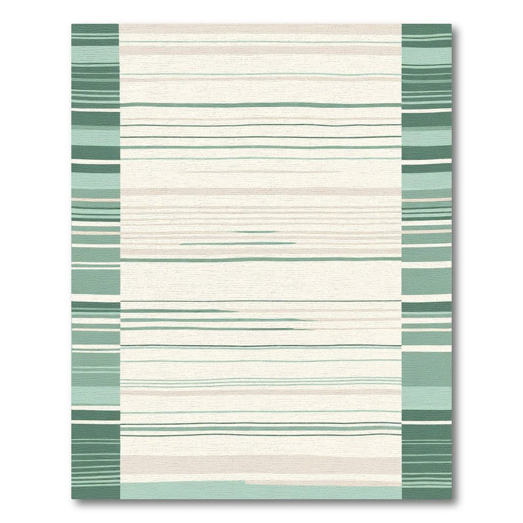 Subtle Sage Green Striped Rectangles Rug
