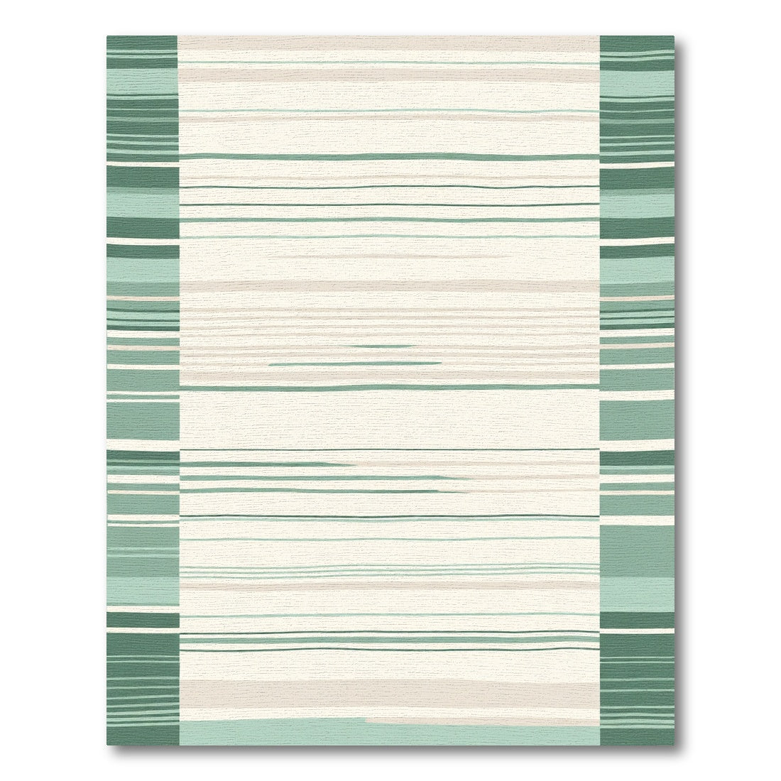 Subtle Sage Green Striped Rectangles Rug
