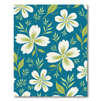 White Bloom Green Leaf Teal Background Rug