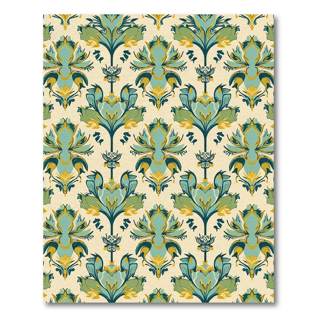 Teal Green Yellow Floral Damask Rug