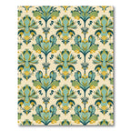 Teal Green Yellow Floral Damask Rug