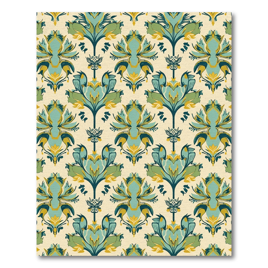 Teal Green Yellow Floral Damask Rug