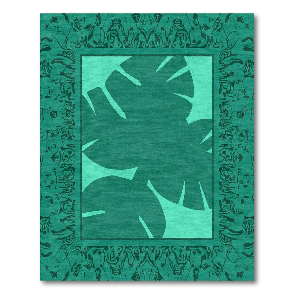 Deep Teal Jungle Leaf Border Rug
