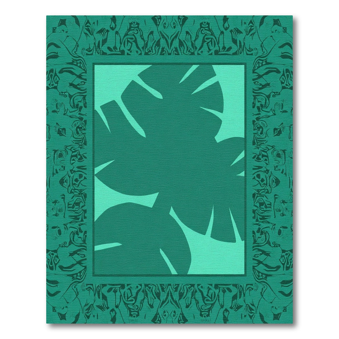 Deep Teal Jungle Leaf Border Rug