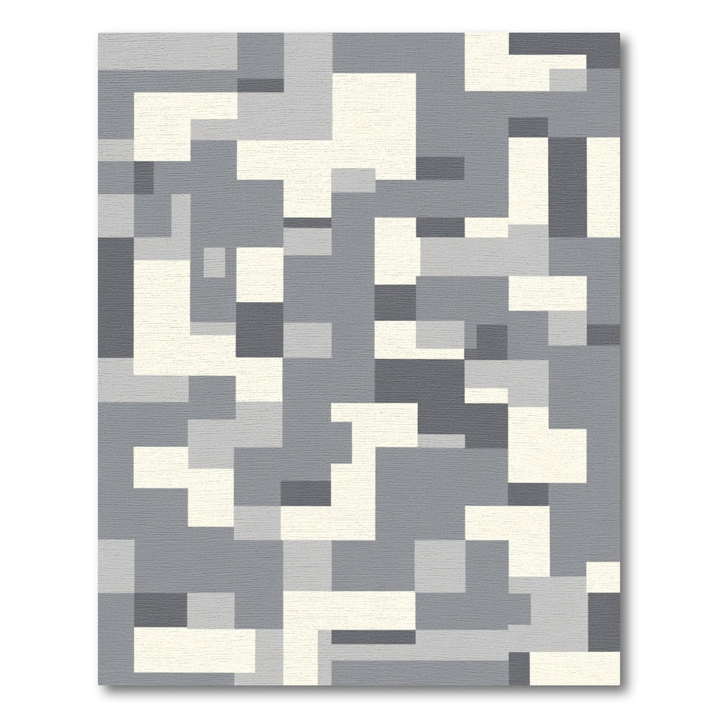 Geometric Abstract Gray Cream Blocks Rug