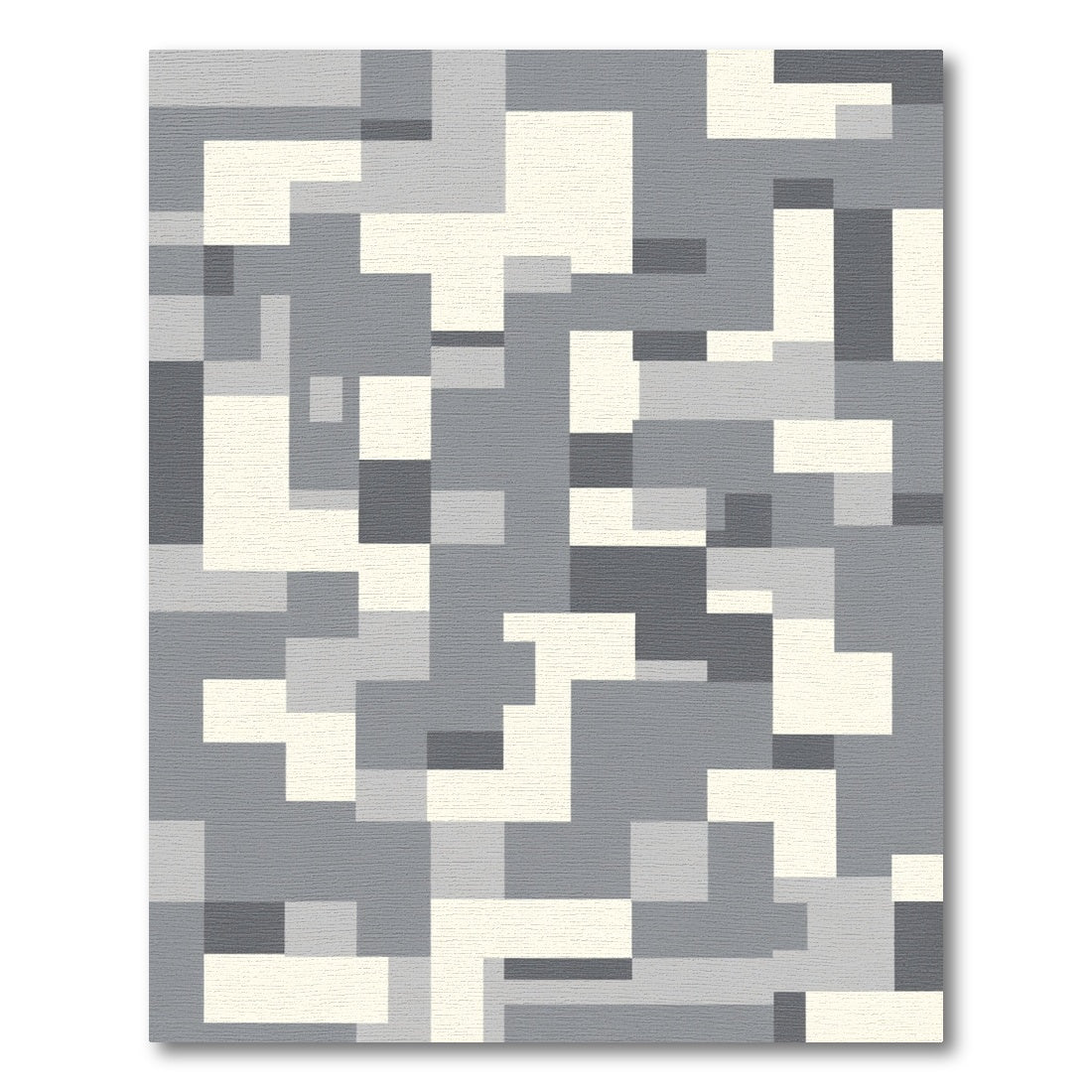 Geometric Abstract Gray Cream Blocks Rug