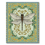 Emerald Dragonfly Floral Scroll Rug
