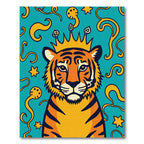 Regal Tiger Crowned Turquoise Swirls Rug