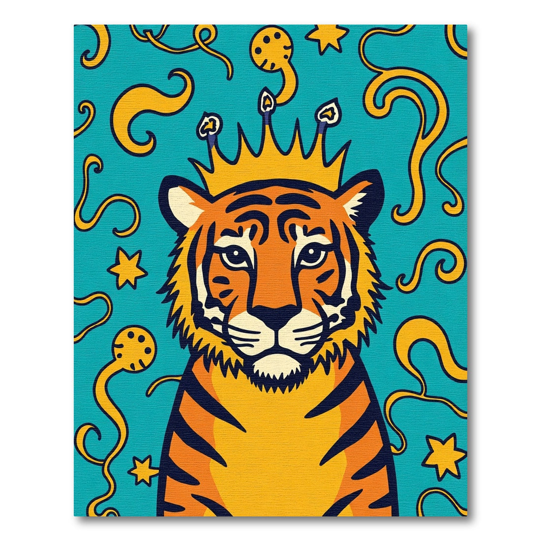 Regal Tiger Crowned Turquoise Swirls Rug