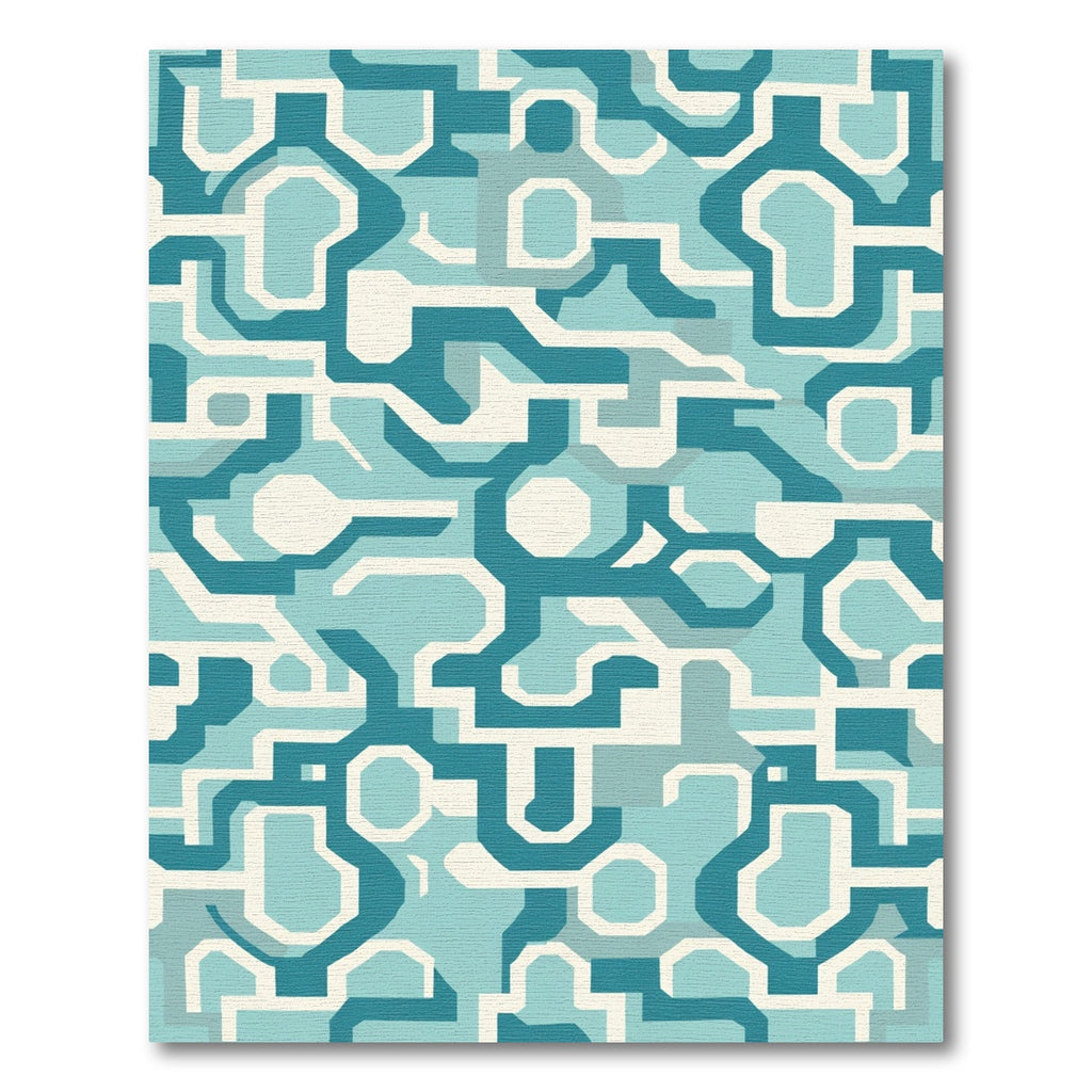 Teal White Abstract Geometric Link Rug
