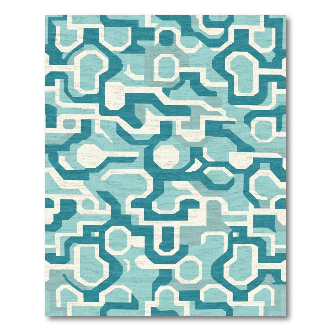 Teal White Abstract Geometric Link Rug