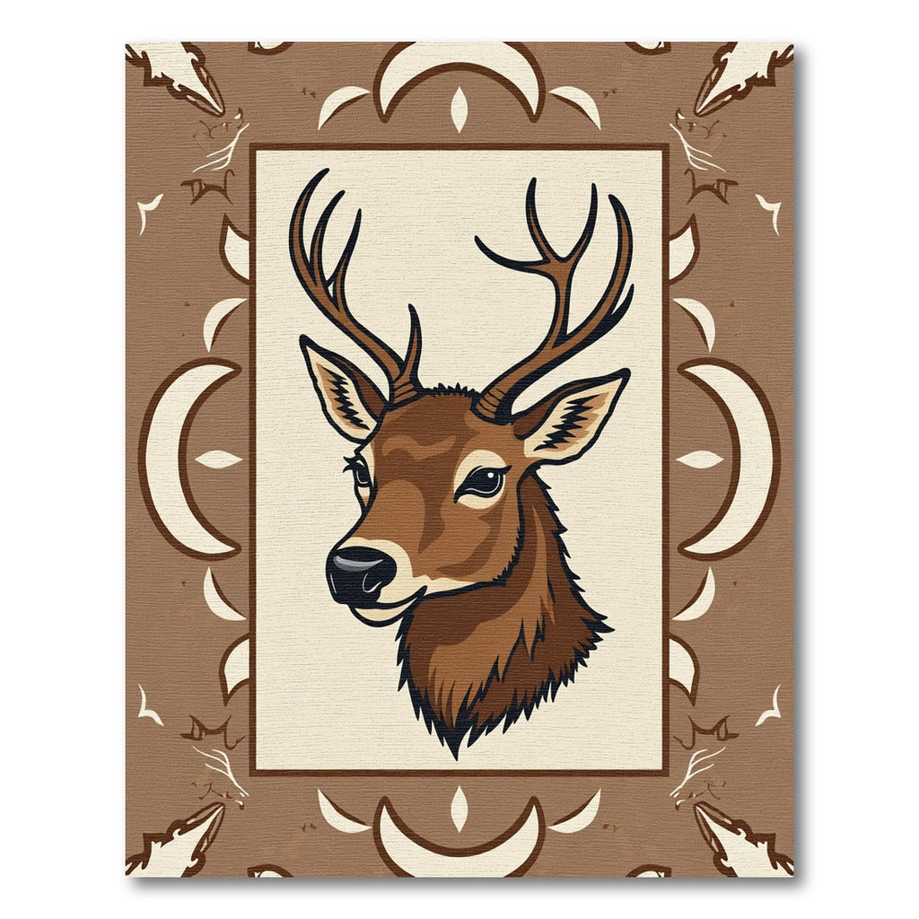Earthy Brown Rustic Deer Portrait Rug