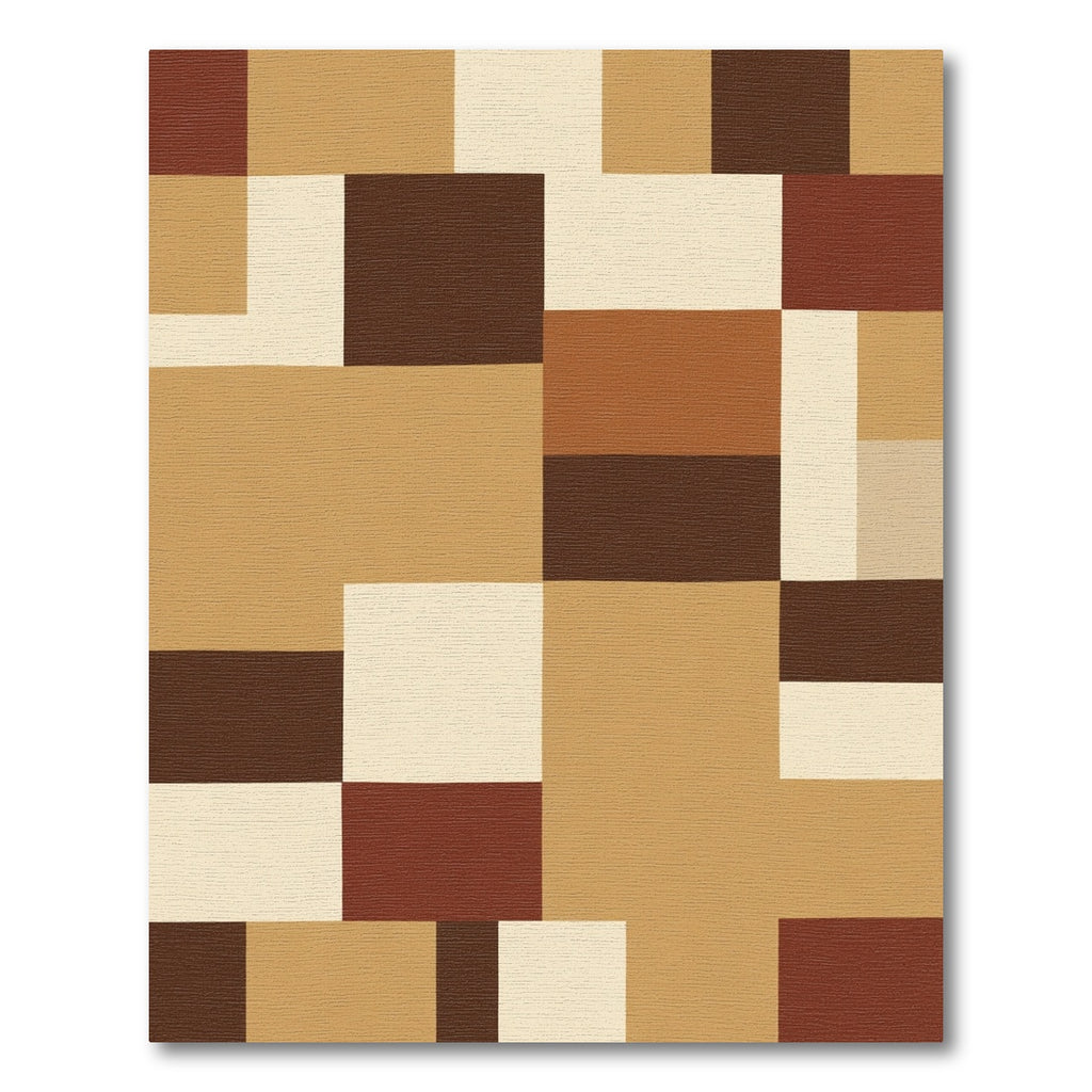 Terracotta Brown Geometric Blocks Rug