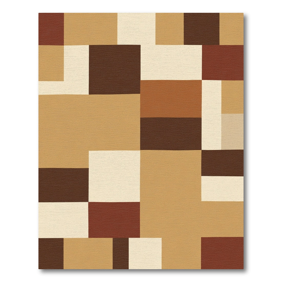 Terracotta Brown Geometric Blocks Rug