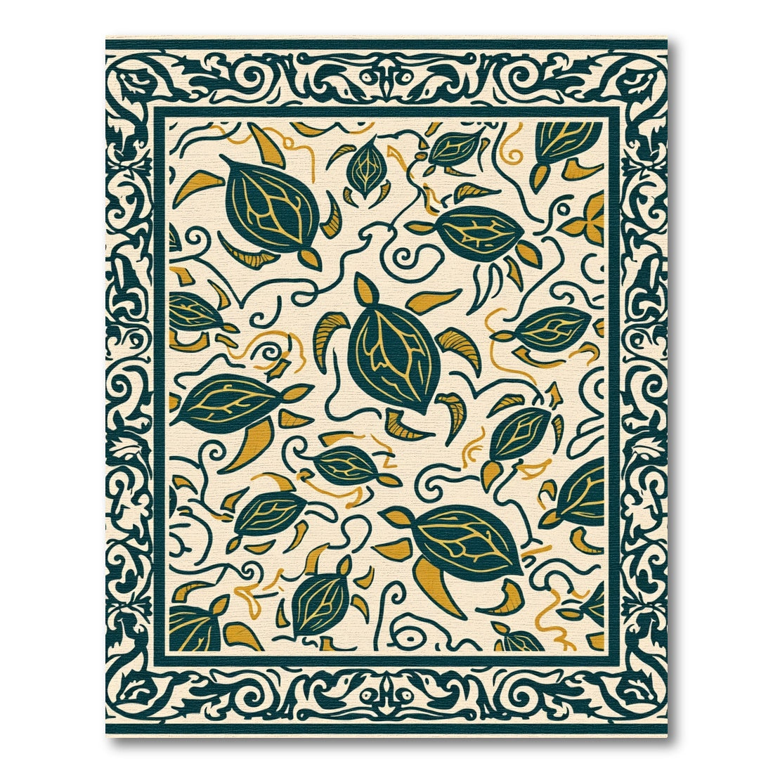 Teal Yellow Turtle Swirl Border Rug