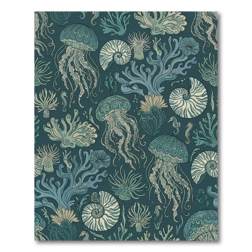 Oceanic Jellyfish Coral Nautilus Seascape Rug